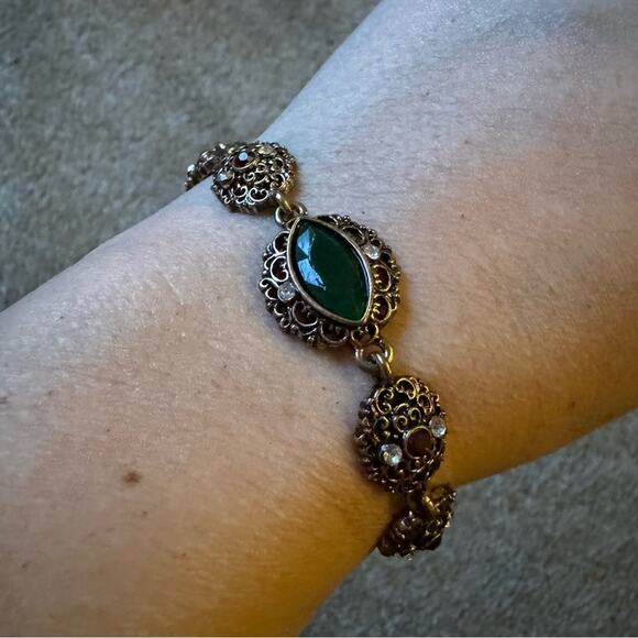Bronze Tone Rhinestone Vintage Inspired Bracelet Clasp Closure Womens Jewelry - Picture 1 of 5